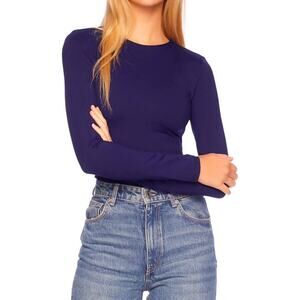 Susana Monaco Crew Neck Long Sleeve Top - Midnight Blue NWT Size Small